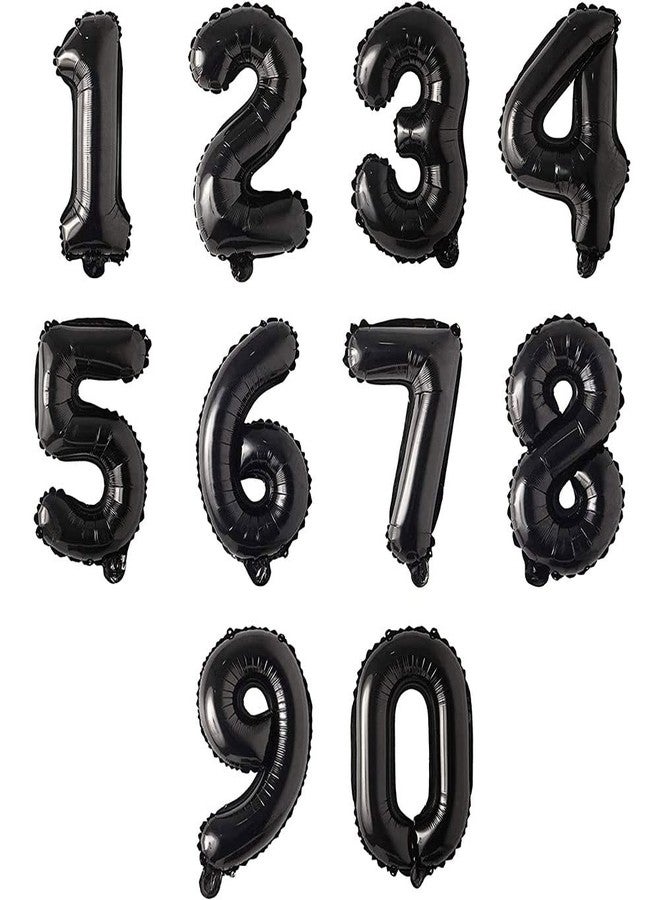 AnnoDeel 10 pcs 16inch Number Black Mylar Balloons, 0~9 Black Foil Balloons for Birthday Wedding Party Decorations Number Balloons - Image 2