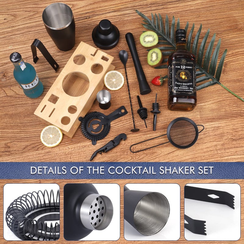 JNWINOG 11Pcs-Cocktail Shaker Set Black Bartending Kit 25oz Cocktail Bar Set Cocktail Mix Drink Making Kit Professional Bar and Home Drink Bar Tools for Bartender(Matte Black) - Image 5