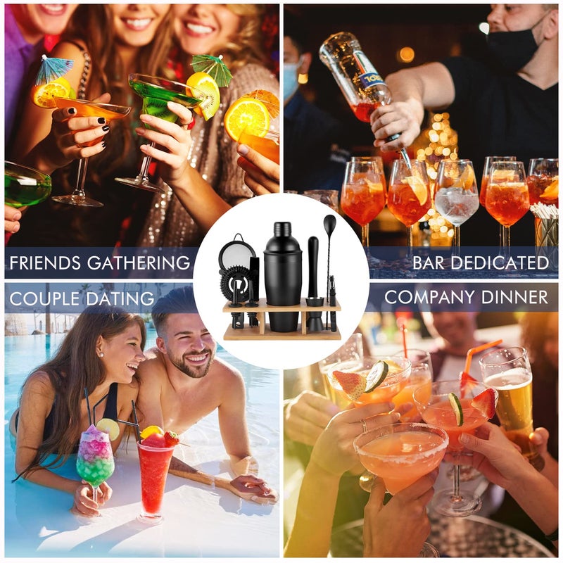JNWINOG 11Pcs-Cocktail Shaker Set Black Bartending Kit 25oz Cocktail Bar Set Cocktail Mix Drink Making Kit Professional Bar and Home Drink Bar Tools for Bartender(Matte Black) - Image 2