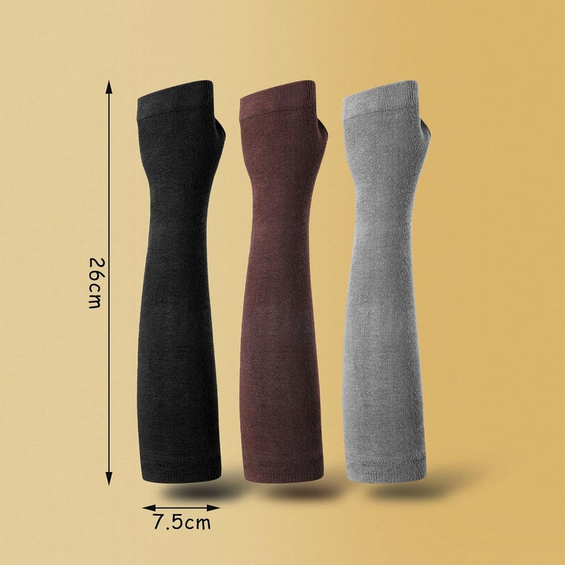 Bememo 3 Pairs Long Fingerless Gloves for Women Arm Warmers Unisex Arm Sleeves Knit Thumb Elbow Hole Stretchy Gloves Goth - Image 3