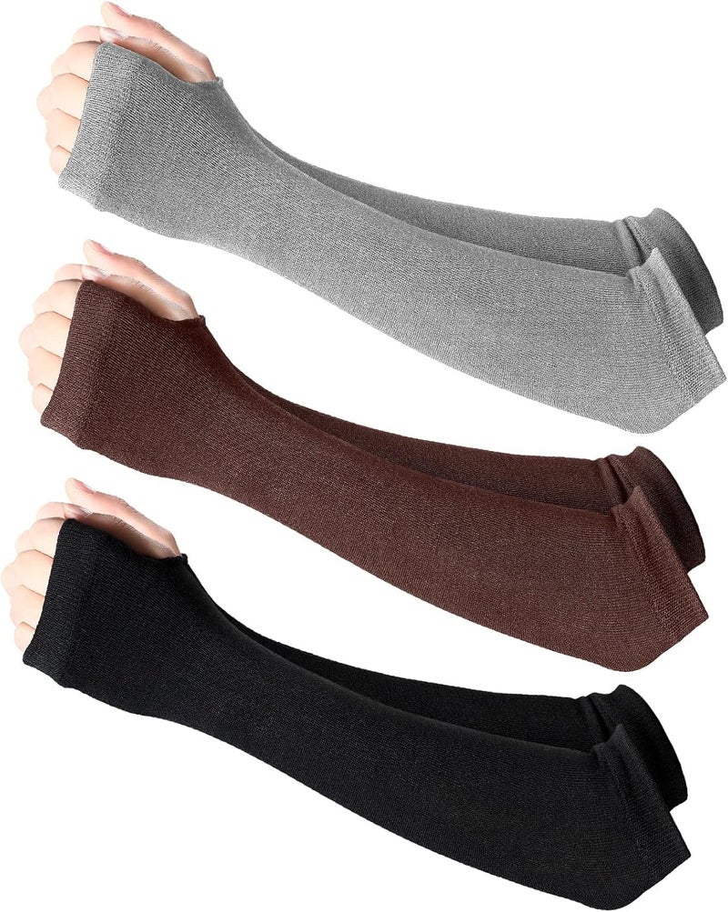 Bememo 3 Pairs Long Fingerless Gloves for Women Arm Warmers Unisex Arm Sleeves Knit Thumb Elbow Hole Stretchy Gloves Goth - Image 1