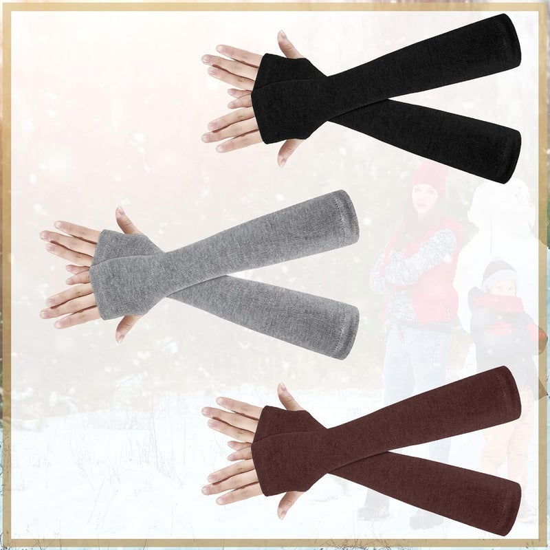 Bememo 3 Pairs Long Fingerless Gloves for Women Arm Warmers Unisex Arm Sleeves Knit Thumb Elbow Hole Stretchy Gloves Goth - Image 5