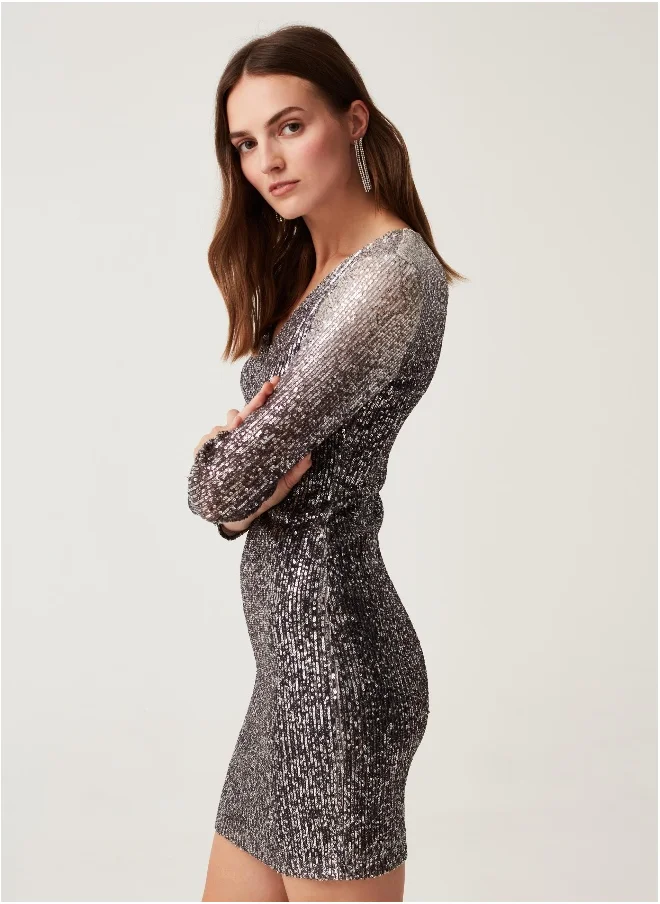 Ovs Ovs Womens Ombre Sequin Dress With V Neck