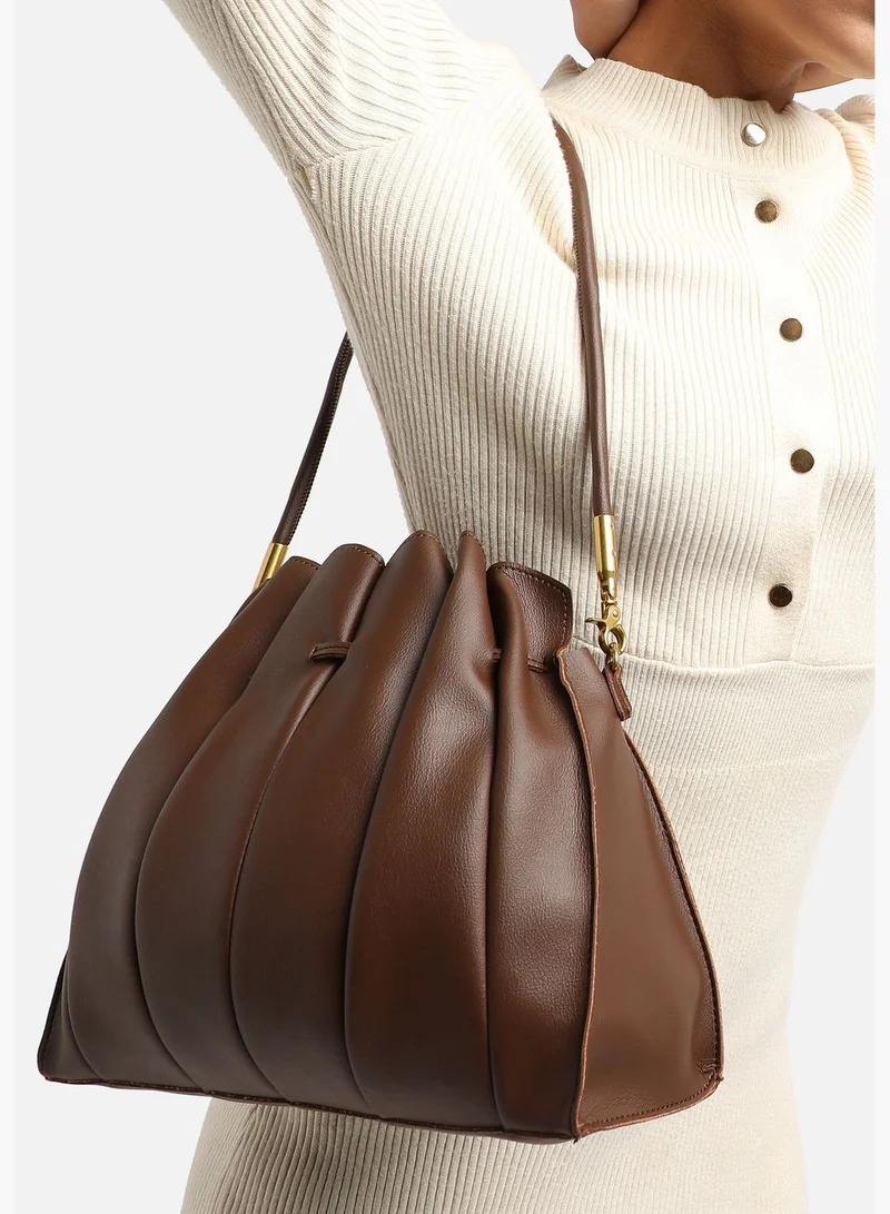 Haute Sauce Textured Casual PU Leather Regular Duffel Bag with Drawstring Lock For Women