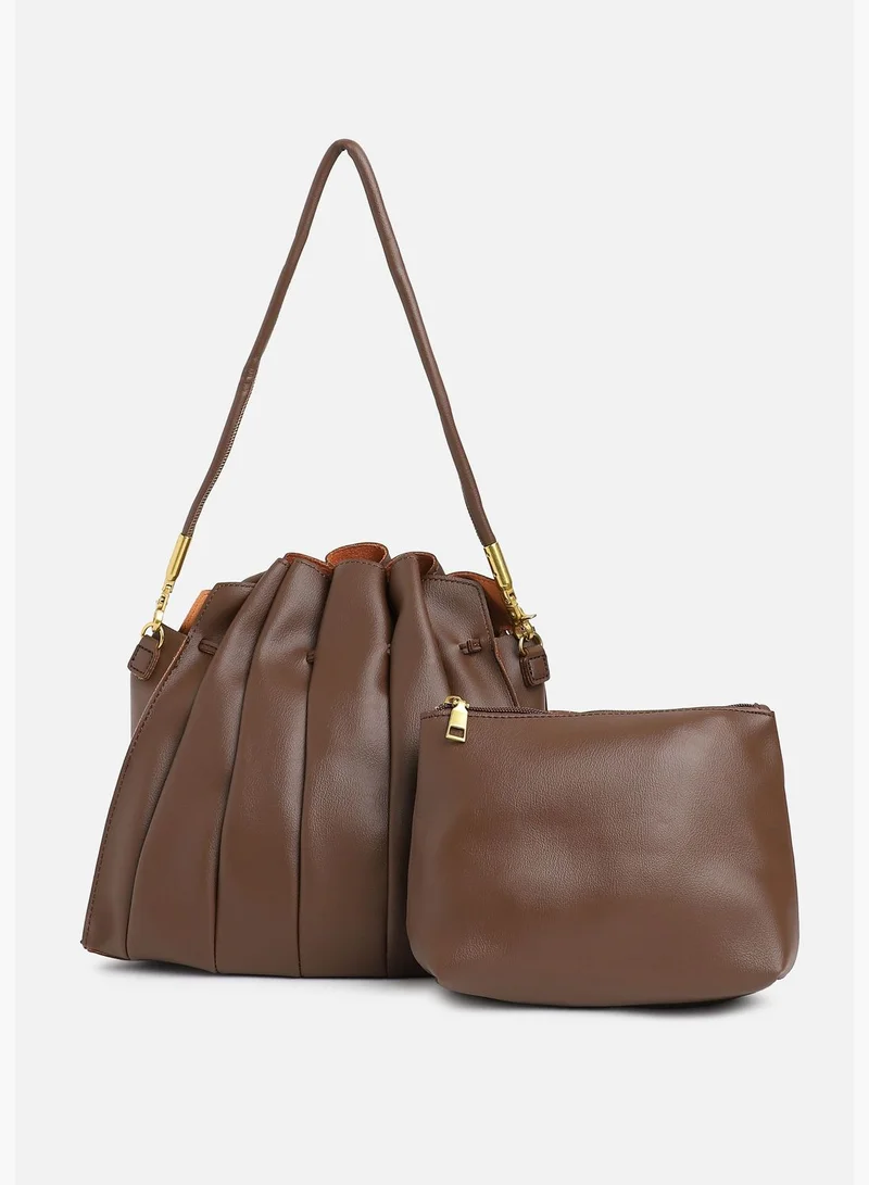 Haute Sauce Textured Casual PU Leather Regular Duffel Bag with Drawstring Lock For Women