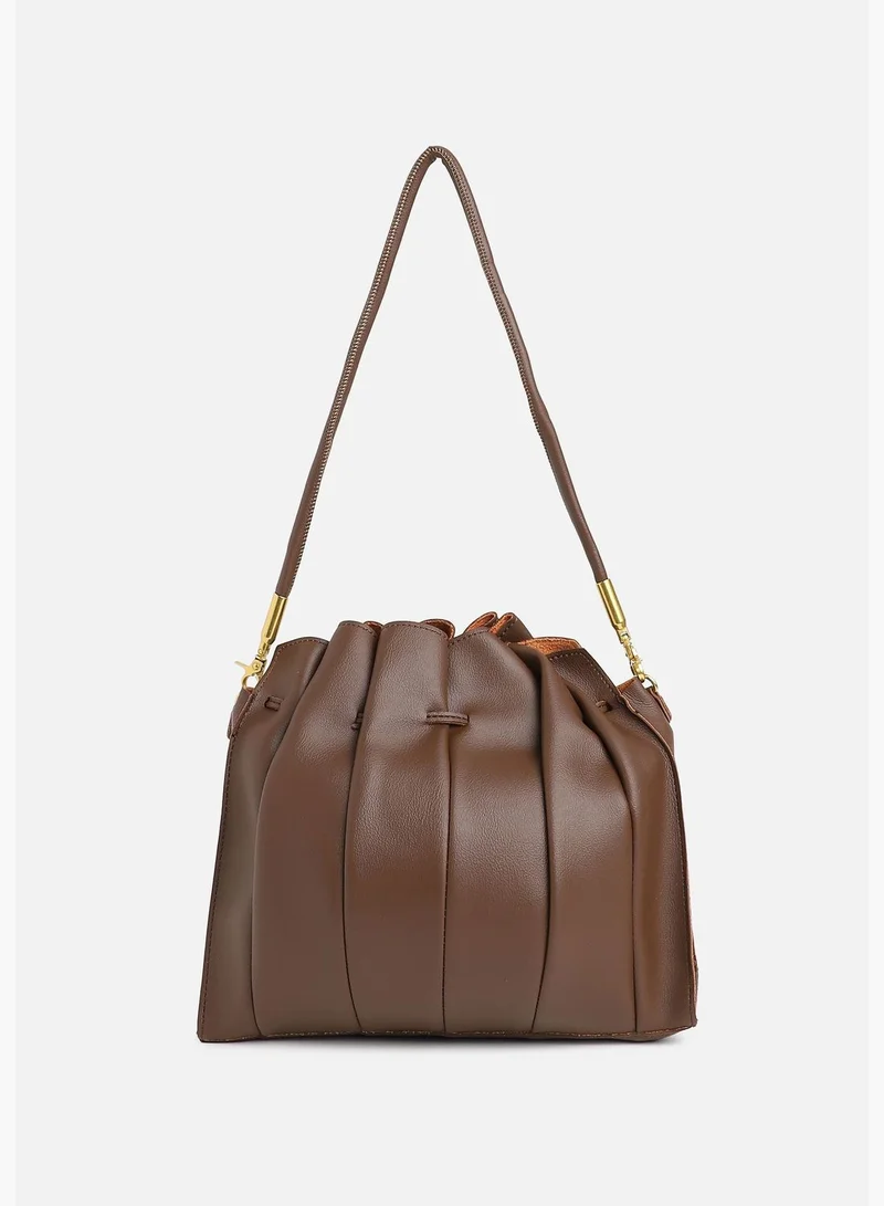 Haute Sauce Textured Casual PU Leather Regular Duffel Bag with Drawstring Lock For Women