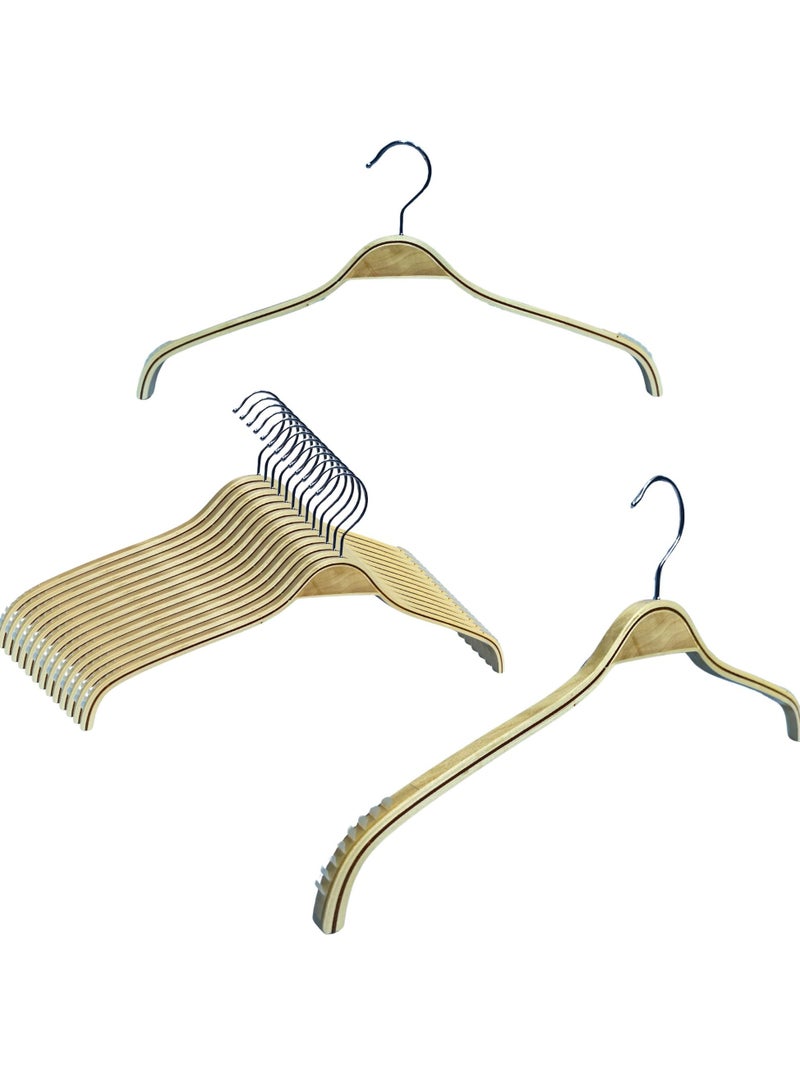 ORTUK 12pcs Wooden Hangers Non Slip Rubber Grips Shoulder, Clothes Hangers Space Saving 360° Swivel Hook, Standard Hangers for Blouse, Sweater, Pant, Dress, Coat Hangers Closet Organizer Wardrobe 38x19 cm - Image 1