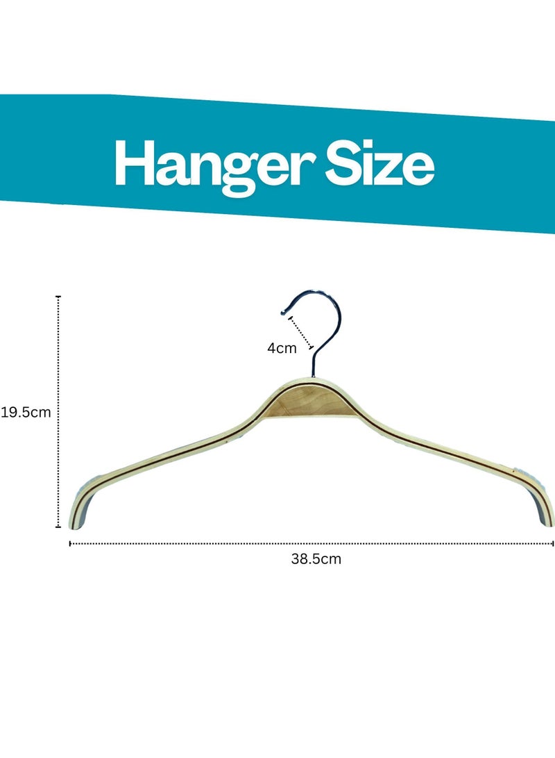 ORTUK 12pcs Wooden Hangers Non Slip Rubber Grips Shoulder, Clothes Hangers Space Saving 360° Swivel Hook, Standard Hangers for Blouse, Sweater, Pant, Dress, Coat Hangers Closet Organizer Wardrobe 38x19 cm - Image 2