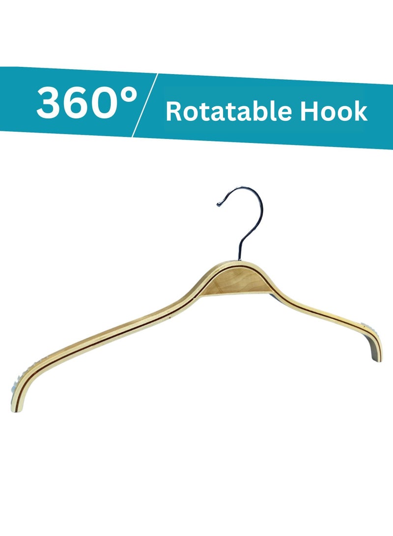 ORTUK 12pcs Wooden Hangers Non Slip Rubber Grips Shoulder, Clothes Hangers Space Saving 360° Swivel Hook, Standard Hangers for Blouse, Sweater, Pant, Dress, Coat Hangers Closet Organizer Wardrobe 38x19 cm - Image 3
