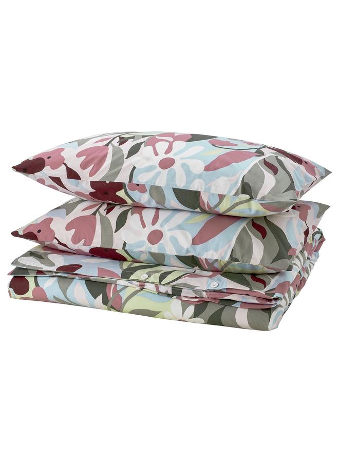 erorex Duvet cover and 2 pillowcases, multicolour/floral pattern, 240x220/50x80 cm - Image 1