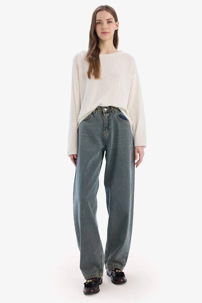 ديفاكتو Regular Fit Boat Neck Basic Knit Pullover