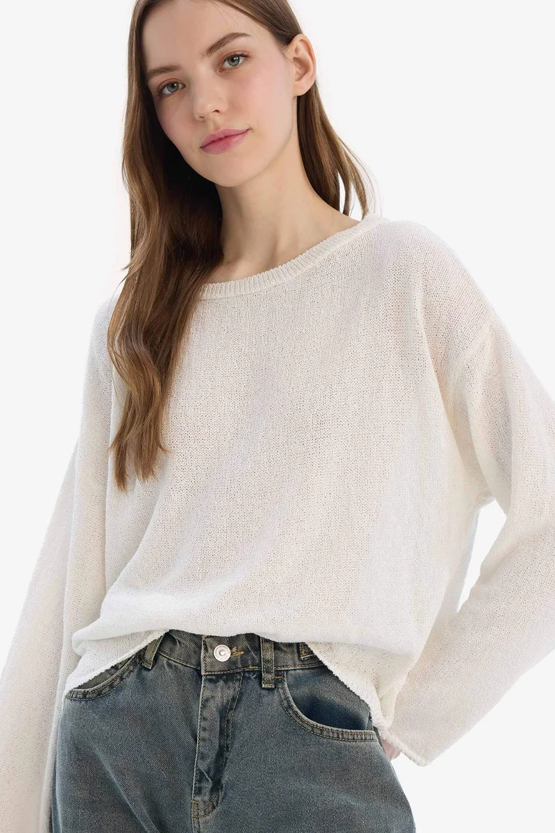 DeFacto Regular Fit Boat Neck Basic Knit Pullover