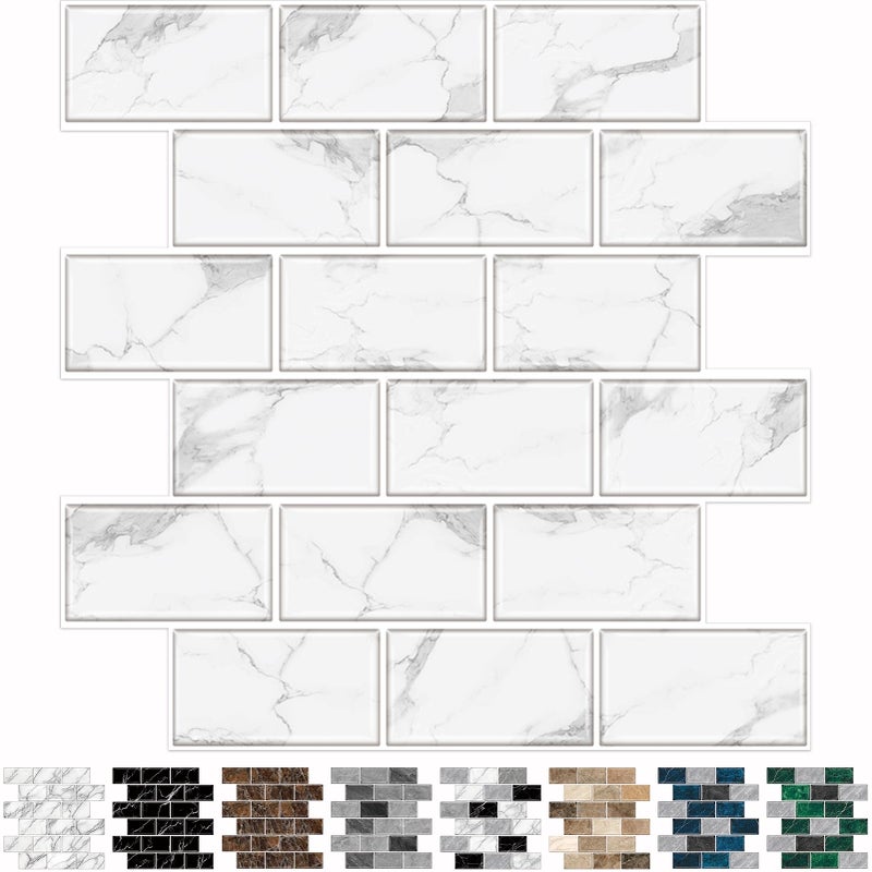 URCOLOR 10Sheet Backsplash Tile for Kitchen Peel and Stick12x12 Self Adhesive Wall Tiles on Back Splashes for Bathroom White Marble Look - Image 2