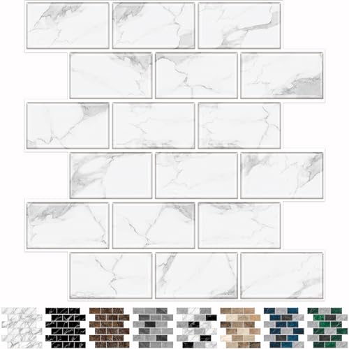 URCOLOR 10Sheet Backsplash Tile for Kitchen Peel and Stick12x12 Self Adhesive Wall Tiles on Back Splashes for Bathroom White Marble Look - Image 1