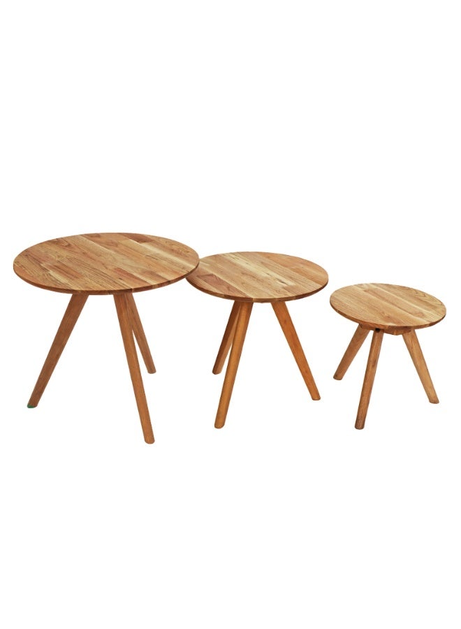 DubaiGallery Modern Nesting Coffee Table Set of 3 Wooden Round Side Tables, Space Saving Scandinavian Design, Durable Solid Wood Legs, Multi Purpose Living Room Furniture for Home, Office, Bedroom and Lounge Decor - Image 1