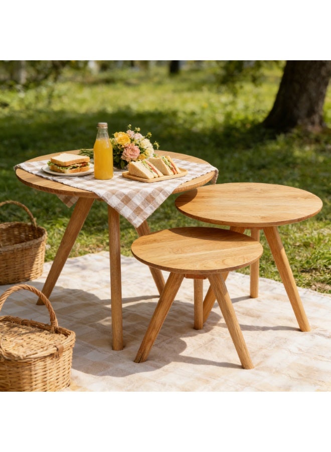 DubaiGallery Modern Nesting Coffee Table Set of 3 Wooden Round Side Tables, Space Saving Scandinavian Design, Durable Solid Wood Legs, Multi Purpose Living Room Furniture for Home, Office, Bedroom and Lounge Decor - Image 4