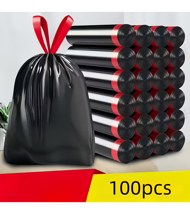 أكياس القمامة السوداء برباط 100 حبة، سميكة ومقاومة للتسرب، بطانات سلة المهملات للمطبخ - Image 1
