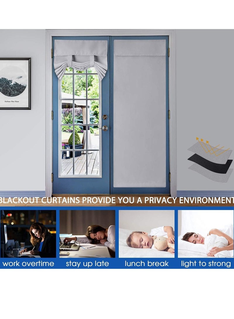 SYOSI Door Curtains, Privacy Greyish White Blackout French, 26 X 68 Inch Room Darkening, Thermal Insulated Tie Up Shades Window for Bedroom 1 Panel - Image 2