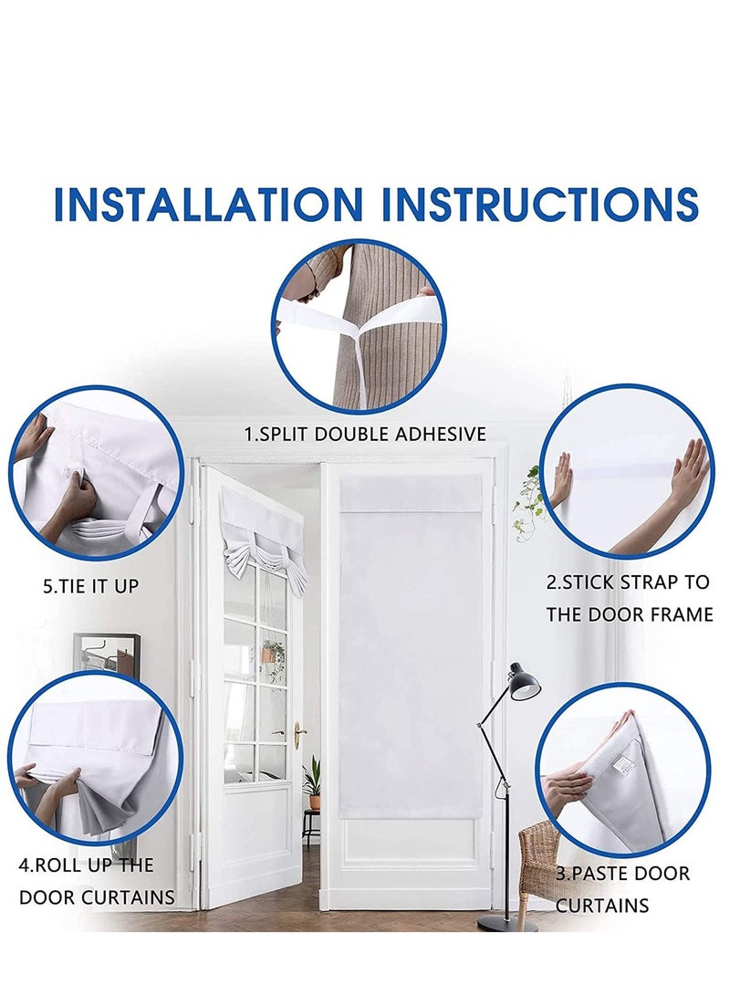 SYOSI Door Curtains, Privacy Greyish White Blackout French, 26 X 68 Inch Room Darkening, Thermal Insulated Tie Up Shades Window for Bedroom 1 Panel - Image 5