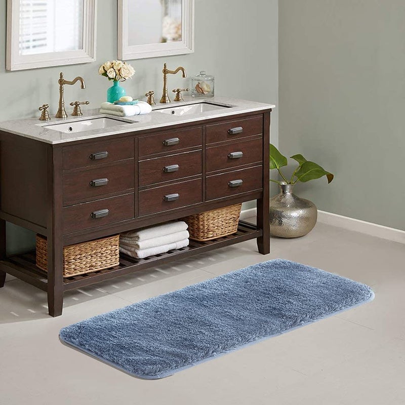 Suchtale Large Bathroom Rug Extra Soft and Absorbent Shaggy Bathroom Mat 24 x 60 Blue Machine Washable Microfiber Bath Mat Non Slip Bath Mat Luxury Bath Floor Mats Rubber Back