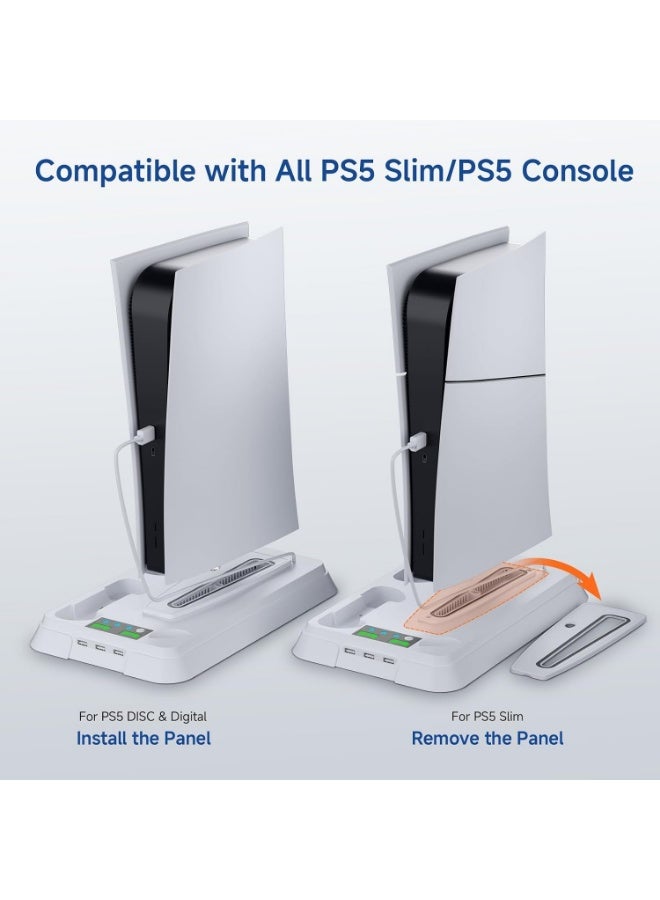 MAKINGTEC PS5 Slim Stand and Cooling Station with Dual Controller Charging Station for Playstation 5 Slim Console, Controller Charger, 3 Speeds Cooling Fan, Headset Holder, RGB Lights & 3 USB Ports - Image 3