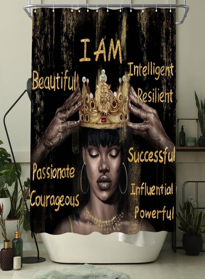 WELMECO Black Shower Curtain African Woman Shower Curtain Bathroom Decor Polyester Fabric, 72x72inch - Image 3