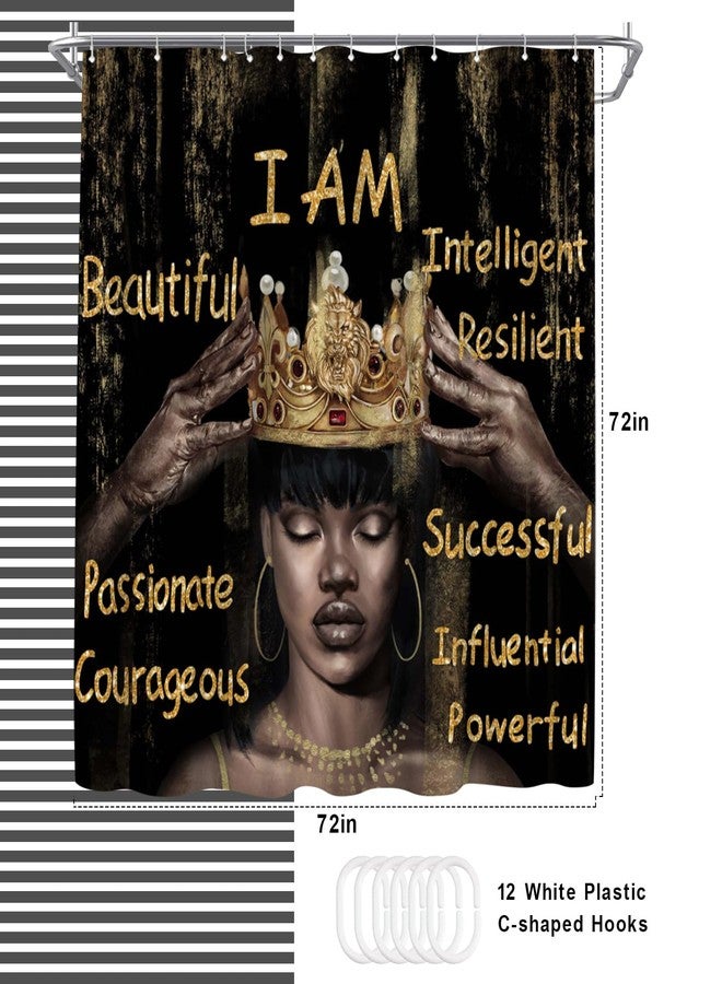 WELMECO Black Shower Curtain African Woman Shower Curtain Bathroom Decor Polyester Fabric, 72x72inch - Image 4