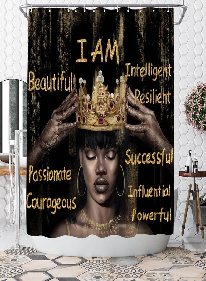 WELMECO Black Shower Curtain African Woman Shower Curtain Bathroom Decor Polyester Fabric, 72x72inch - Image 1