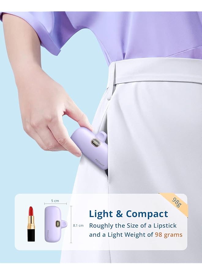 PEGANT 5000Mah Mini Power Bank With 18W Pd3.0 Fast Charging Compact And Portable Charger Small External Powerbank Battery Compatible With Iphone Ipad Airpods Macbook Purple - Image 5