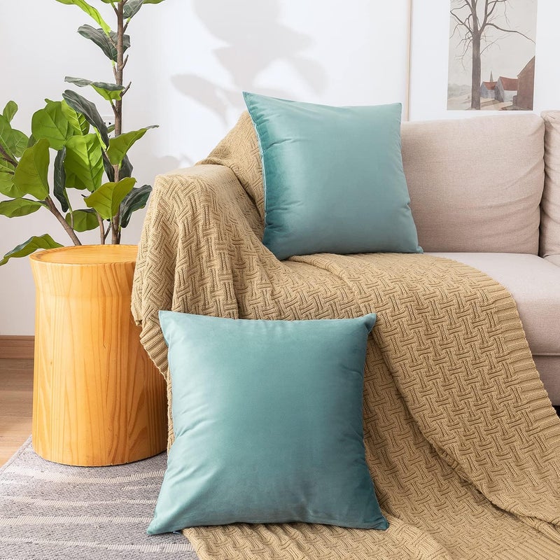 NiNi ALL Decorative Throw Pillow Covers Pack of 2, Velvet Cushion Case for Couch Bedroom Living Room Outdoor, Pillow Covers 24x24 Inch（60 x 60 cm） Light Blue - Image 2