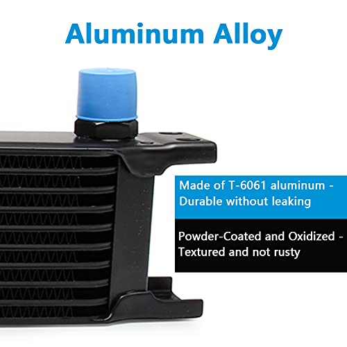 HTRACING 10 Row AN10 10AN Transmission Oil Cooler Kit Stacked Plate With 6AN 8AN Adapter Universal Engine Transmission British Radiator Oil Cooler Condenser Aluminium Alloy Black - Image 4