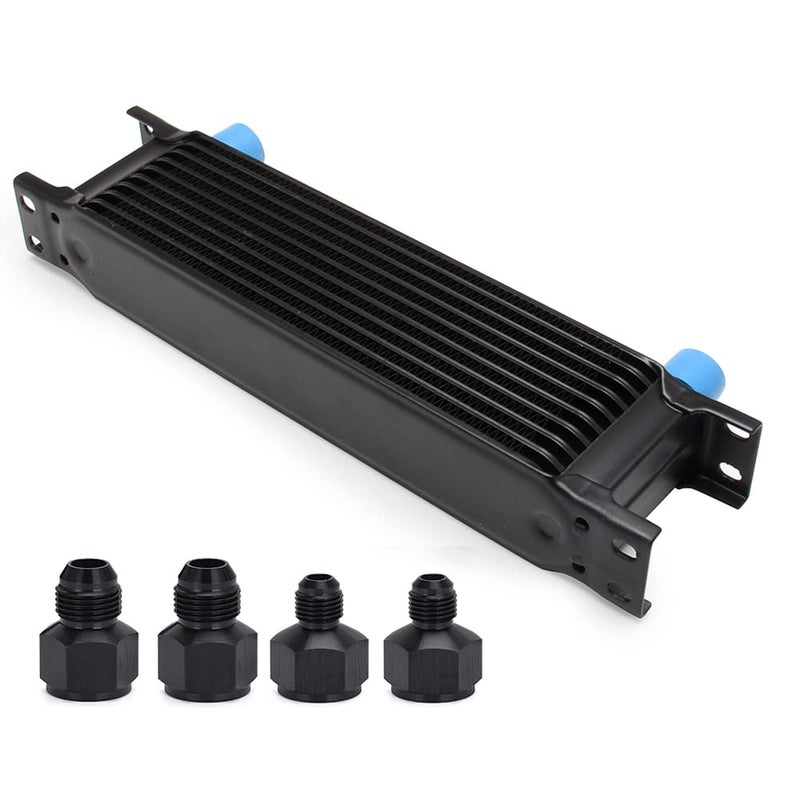 HTRACING 10 Row AN10 10AN Transmission Oil Cooler Kit Stacked Plate With 6AN 8AN Adapter Universal Engine Transmission British Radiator Oil Cooler Condenser Aluminium Alloy Black - Image 5