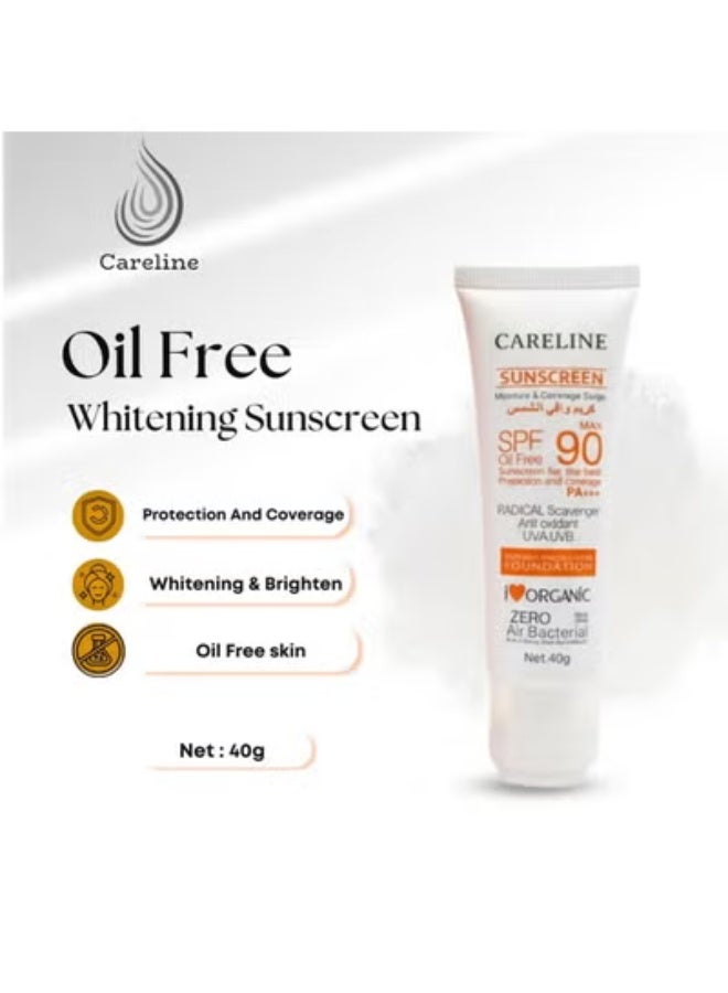 Careline Sunscreen SPF 90 PA+++ for Face, Oil-Free Foundation with Moisturizing Coverage (40g) - Image 4