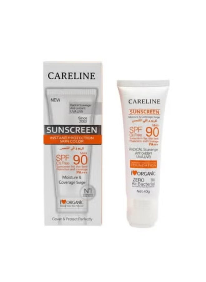 Careline Sunscreen SPF 90 PA+++ for Face, Oil-Free Foundation with Moisturizing Coverage (40g) - Image 1