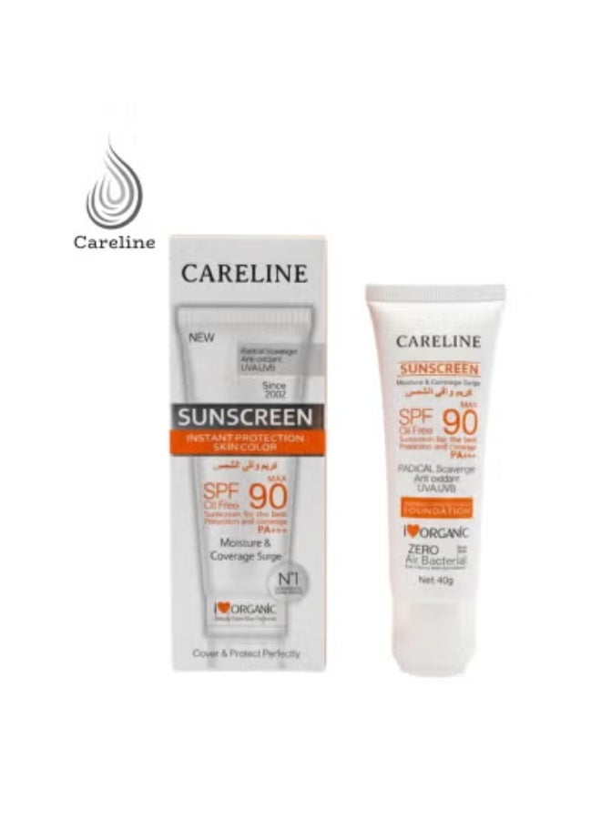 Careline Sunscreen SPF 90 PA+++ for Face, Oil-Free Foundation with Moisturizing Coverage (40g) - Image 2