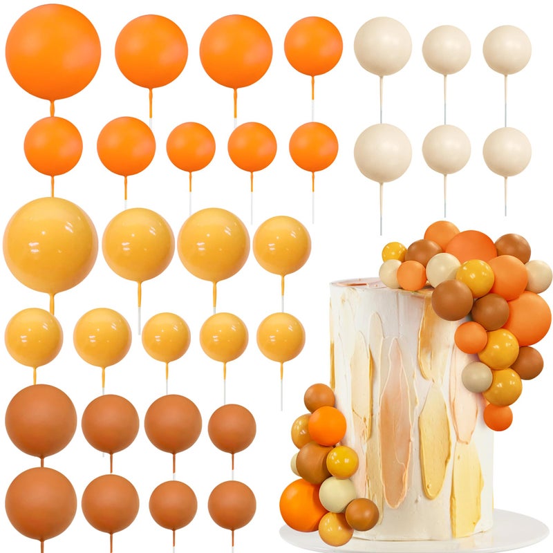 RASSLISA 32 PCS Ball Cake Picks Colorful Ball Shaped Cake Topper Pearl Balls Cupcake Cake Insert Topper for Birthday Party Wedding Decoration Supplies (Orange Yellow Apricot Caramel) - Image 1
