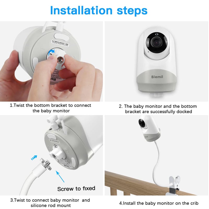 HOLACA Flexible Clip Mount for Hellobaby HB6550/HB65/HB66/HB248, Blemil Baby BL9052-2,JUAN2215 and VTimes302 Baby Monitor Camera Stand Bracket for Crib Without Tools or Wall Damage (Clip Mount) - Image 4
