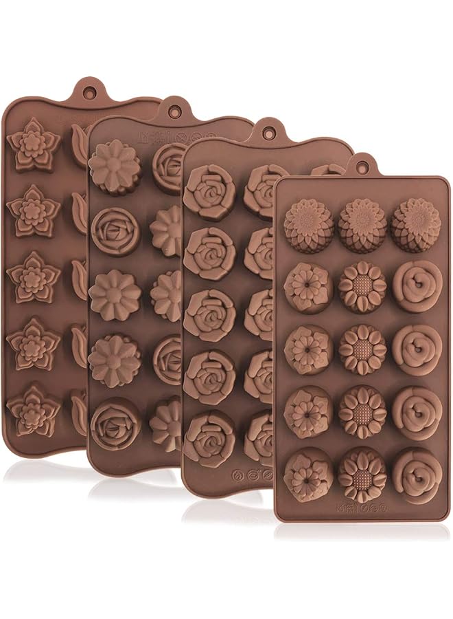 S-TOP 4 Pack Flower Shape Silicone Molds Chocolate Candy Mold, Silicone Mold for Wedding,Festival, Parties, DIY Enthusiasts-15 Cavity - Image 1