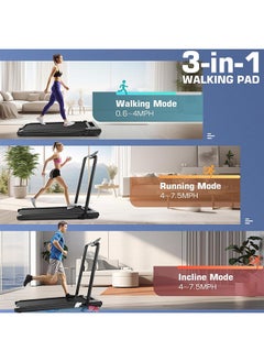Favarey 2 in 1 Foldable Under Desk Treadmill-Walking Pad, 3.5HP Adjustable Slope, Home Fitness Equipment, for Home Office 0.6-7.6MPH No Assembly Needed Max 110kg  - Image 2