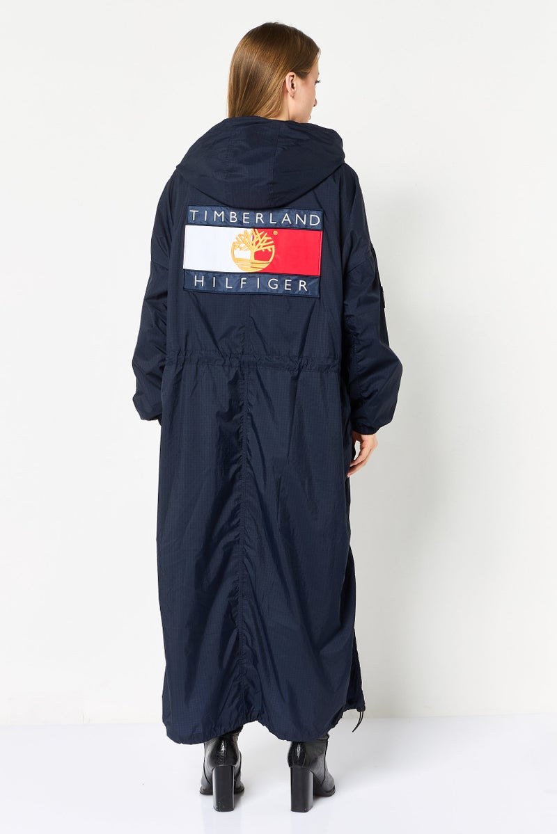 Timberland  x Tommy Hilfigher Women Embroidered Logo Trench Coat, Navy - Image 4