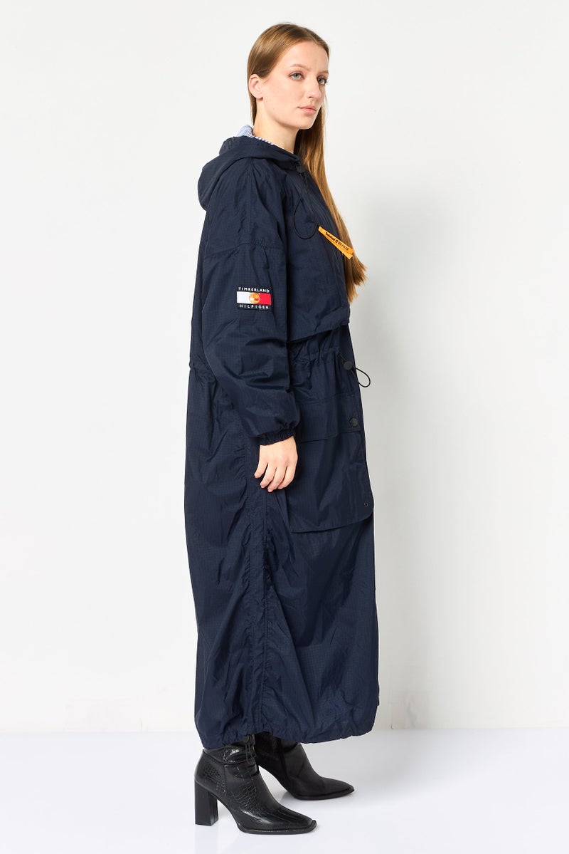 Timberland  x Tommy Hilfigher Women Embroidered Logo Trench Coat, Navy - Image 2