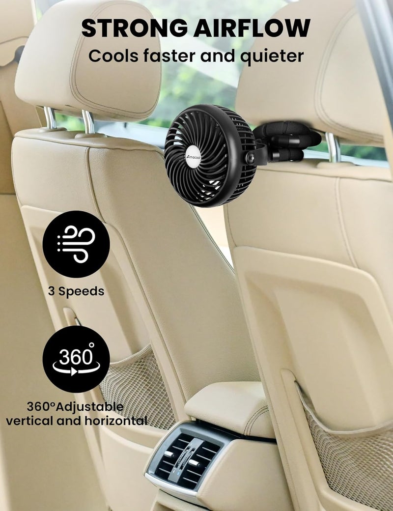 AMACOOL Baby Stroller Fan  5000mAh Rechargeable 3Speed Strong Yet Quiet 360Rotate Portable Clip on Fan for Travel Car Seat Crib Bike Treadmill Beach Vacation Essentials - Image 4