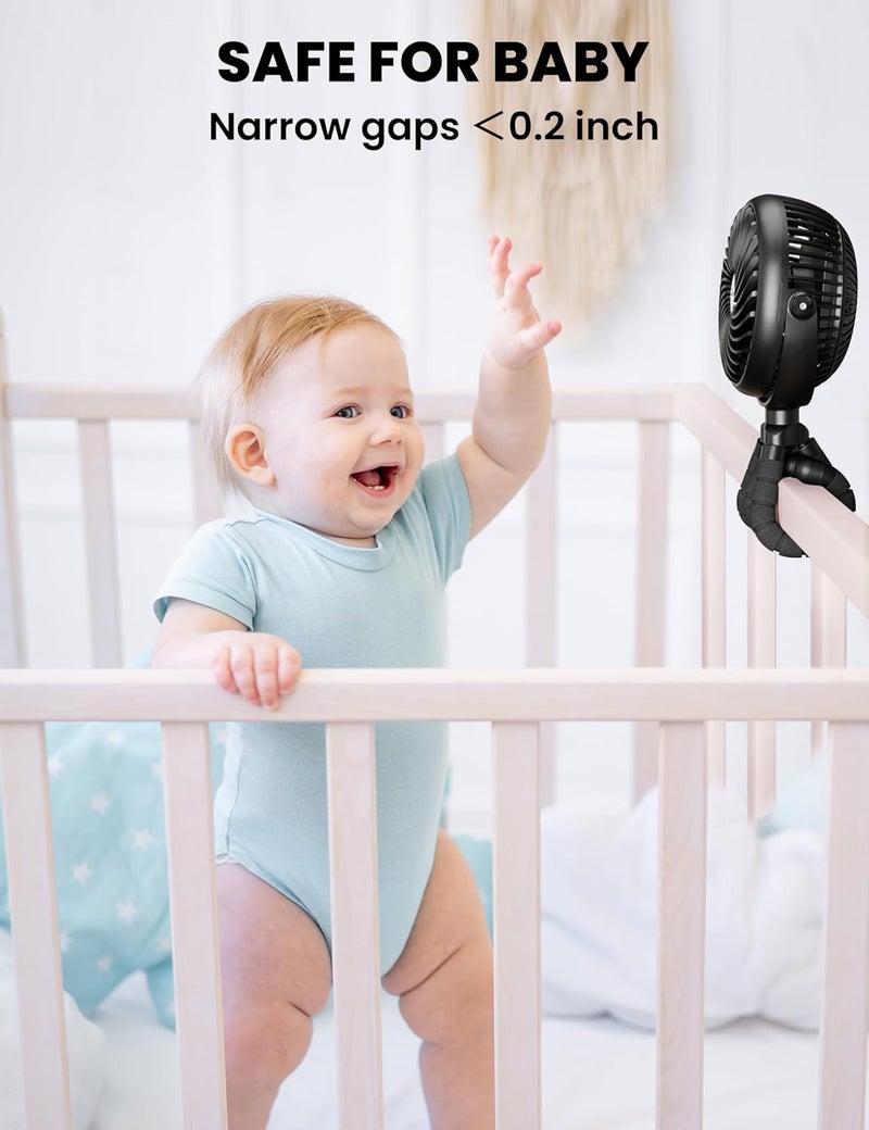 AMACOOL Baby Stroller Fan  5000mAh Rechargeable 3Speed Strong Yet Quiet 360Rotate Portable Clip on Fan for Travel Car Seat Crib Bike Treadmill Beach Vacation Essentials - Image 5