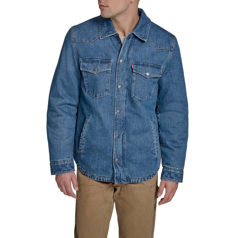 Levi's Men's Cotton Western Shirt Jacket, Medium Wash Denim, Large - Image 1
