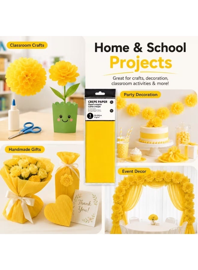 MOTARRO ME032-30 Crepe Paper Roll, Bright Yellow, Stretchable Craft Paper for Decorations, DIY Projects, Party & Classroom Use - Image 2