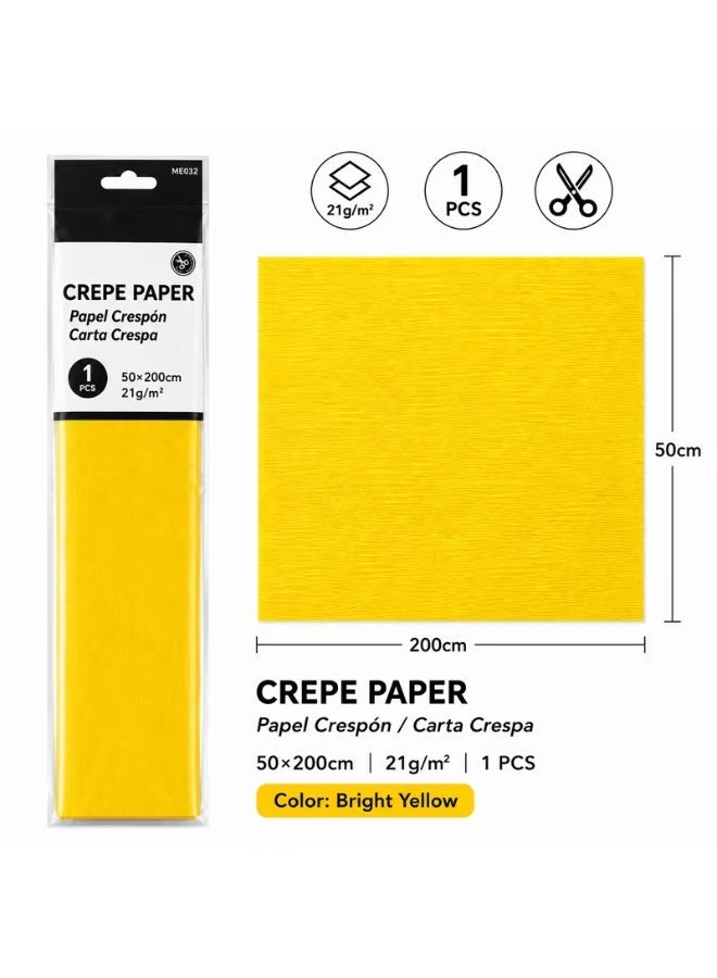 MOTARRO ME032-30 Crepe Paper Roll, Bright Yellow, Stretchable Craft Paper for Decorations, DIY Projects, Party & Classroom Use - Image 1