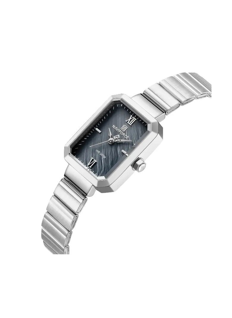 NAVIFORCE - Women's Luxury Rectangular Watch Silver & Black Stainless Steel Waterproof Elegant Design - Image 1