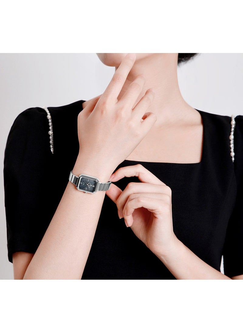 NAVIFORCE - Women's Luxury Rectangular Watch Silver & Black Stainless Steel Waterproof Elegant Design - Image 1