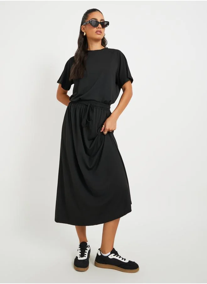 Take Two Take Two Solid Short Sleeve Tops and Midi Skirt Co-Ords