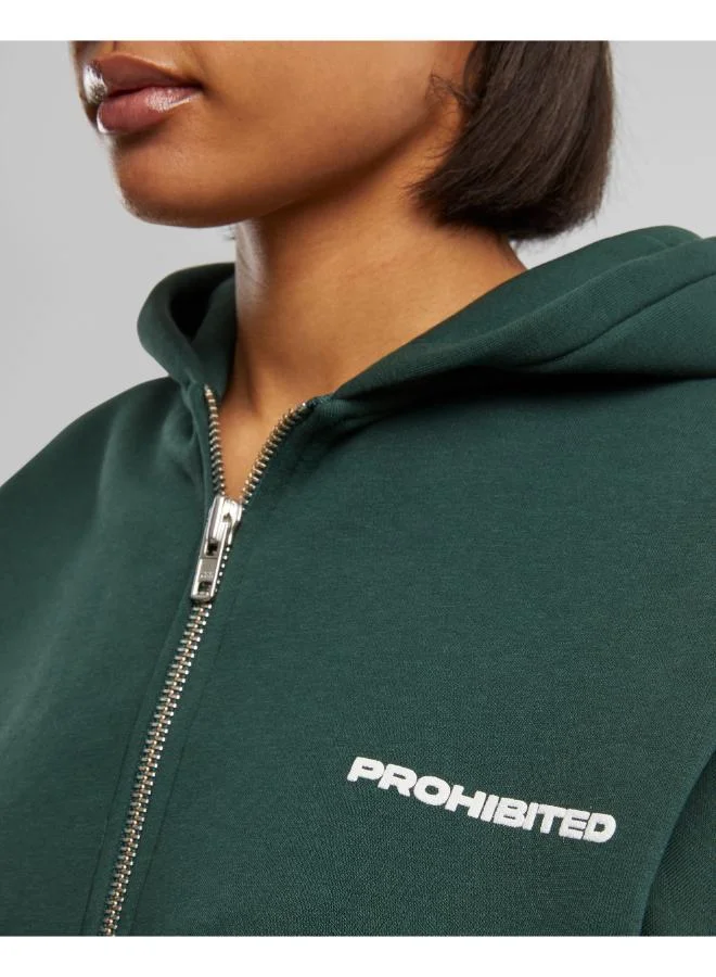 Prohibited British Racing Green Basic Logo Zip-Hoodie  | Best Price UAE